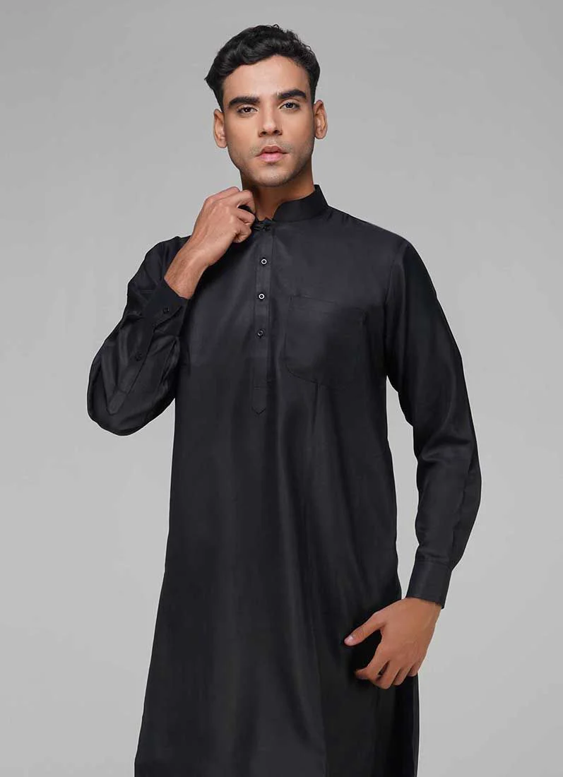 Men's Black Twill Salwar Kurta Set - Image 3