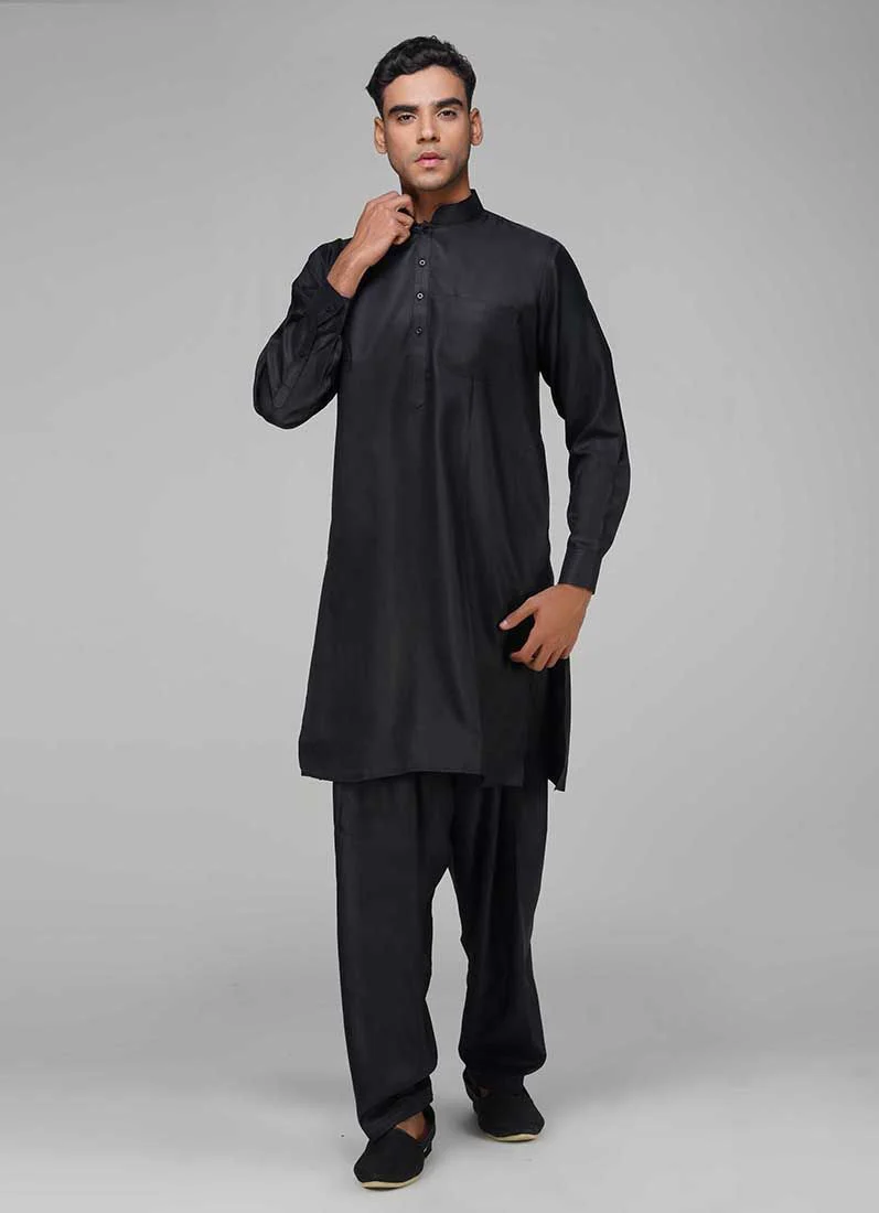 Men's Black Twill Salwar Kurta Set - Image 4
