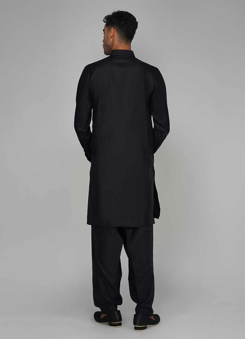 Men's Black Twill Salwar Kurta Set - Image 5