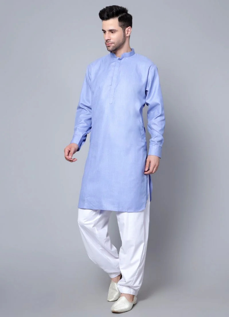 Men's Blue Kurta Salwar Set - Image 2