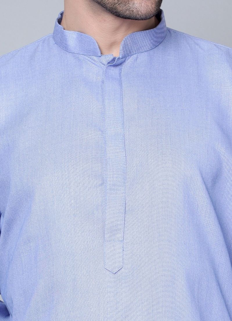 Men's Blue Kurta Salwar Set - Image 4