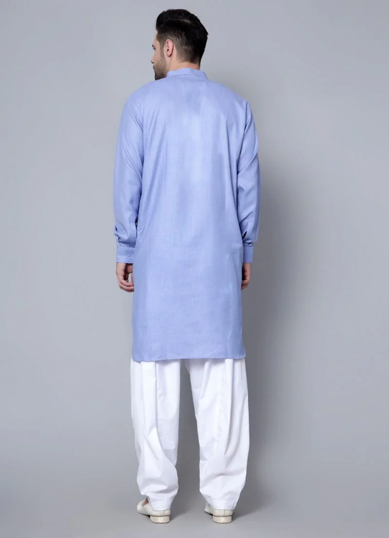Men's Blue Kurta Salwar Set - Image 5