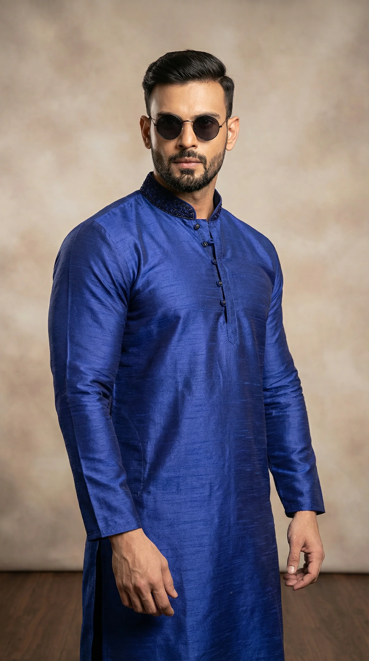 Men's Blue Slub Jacquard Payjama Set - Image 2