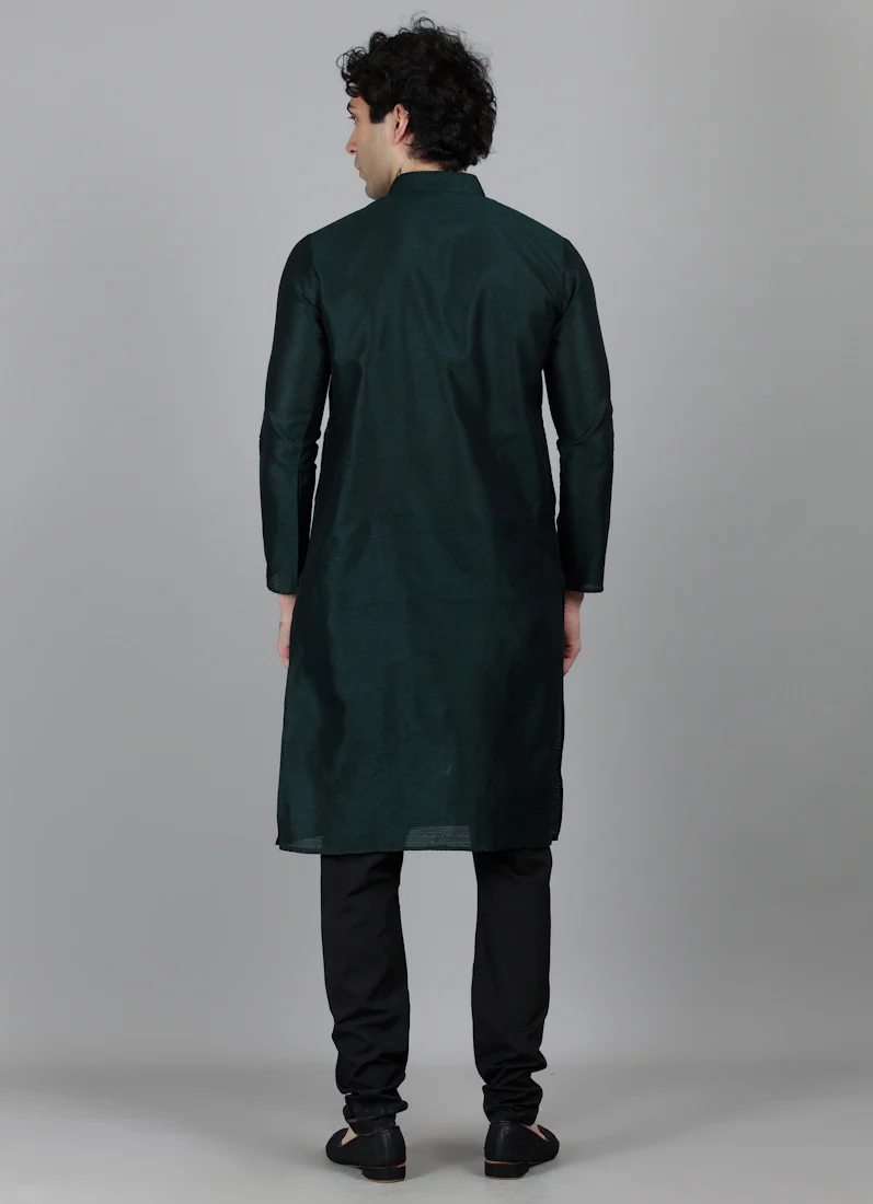 Men's Bottle Green Kurta Payjama Set - Image 3