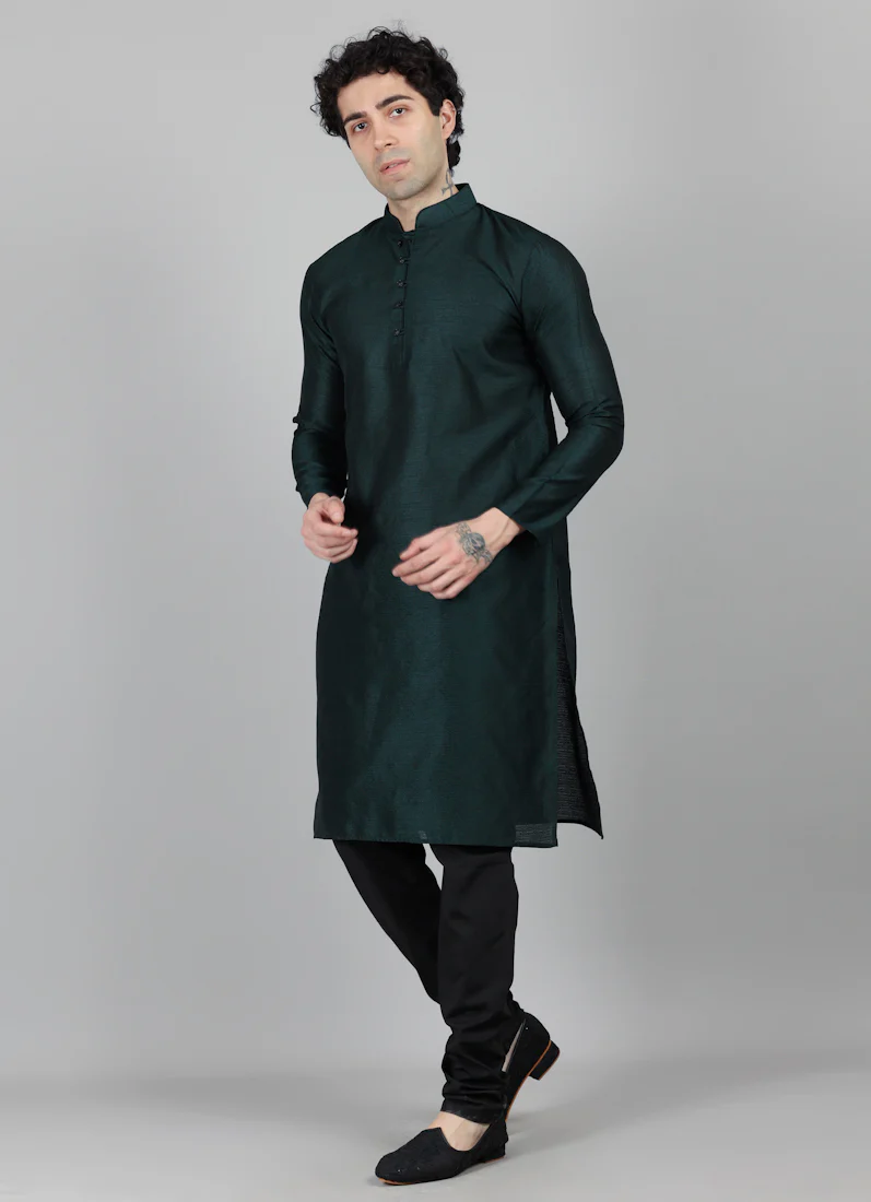 Men's Bottle Green Kurta Payjama Set - Image 4