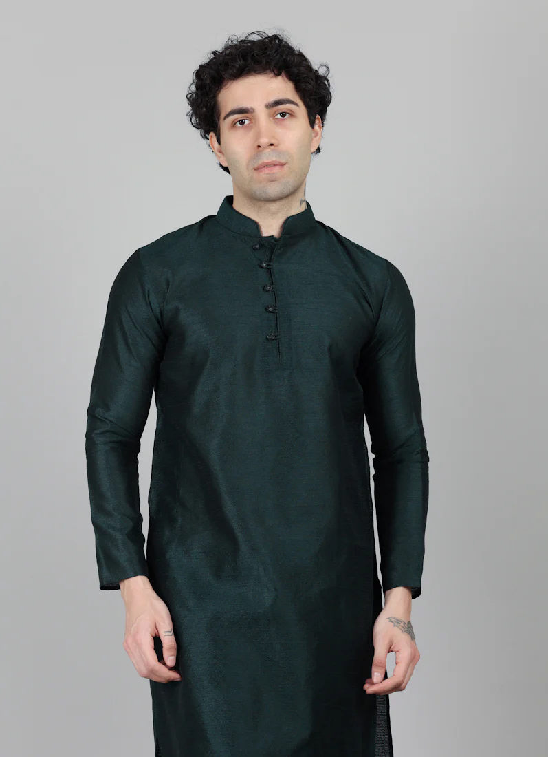 Men's Bottle Green Kurta Payjama Set - Image 5
