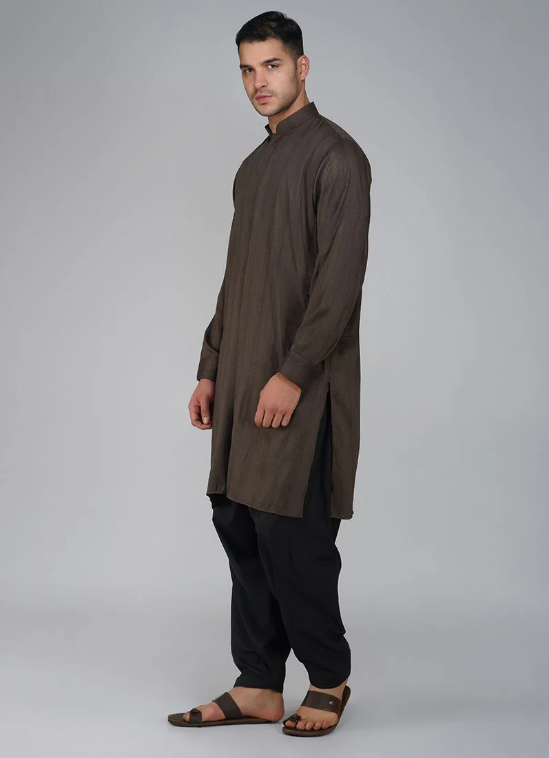 Men's Brown Dobby Salwar Kurta Set - Image 4