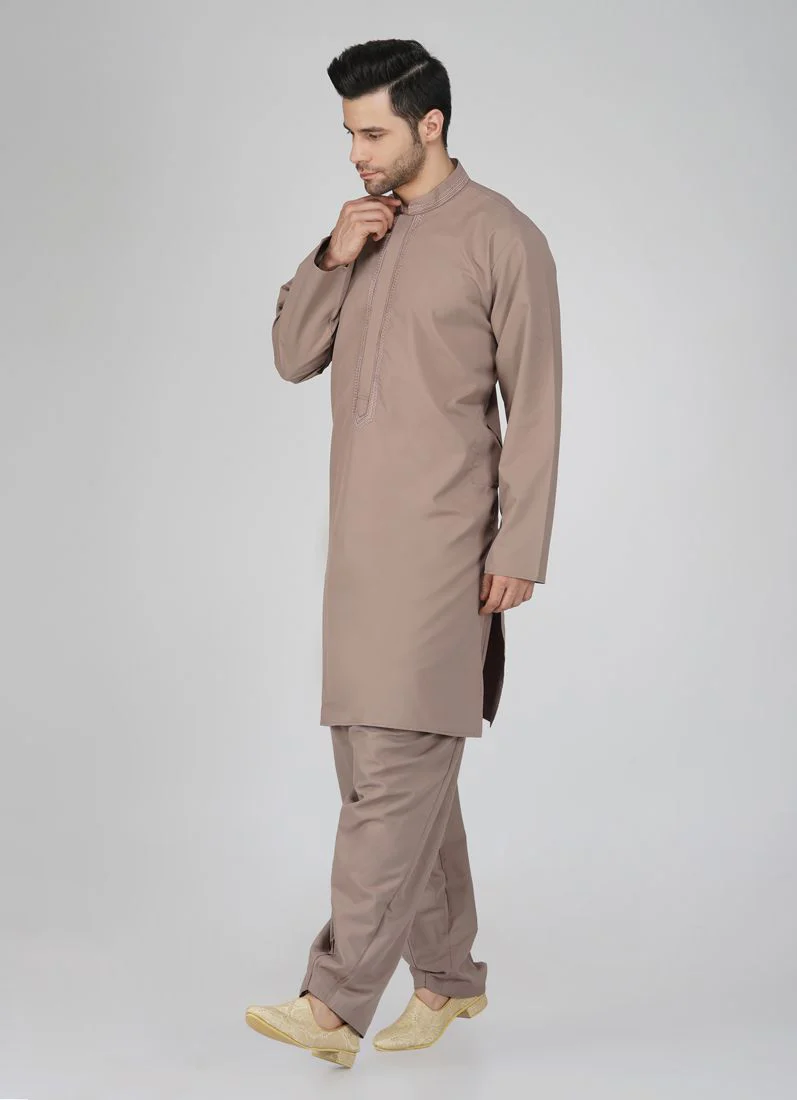Men's Brown Embroidered Salwar Kameez Set - Image 2