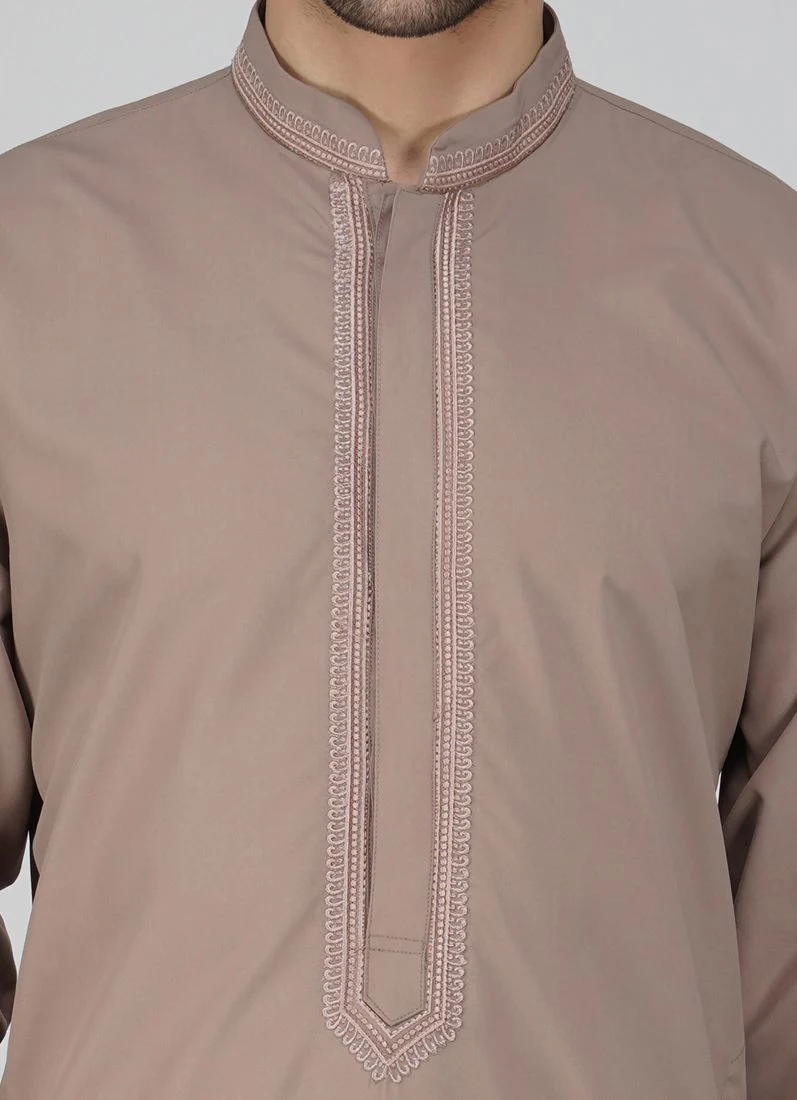 Men's Brown Embroidered Salwar Kameez Set - Image 4
