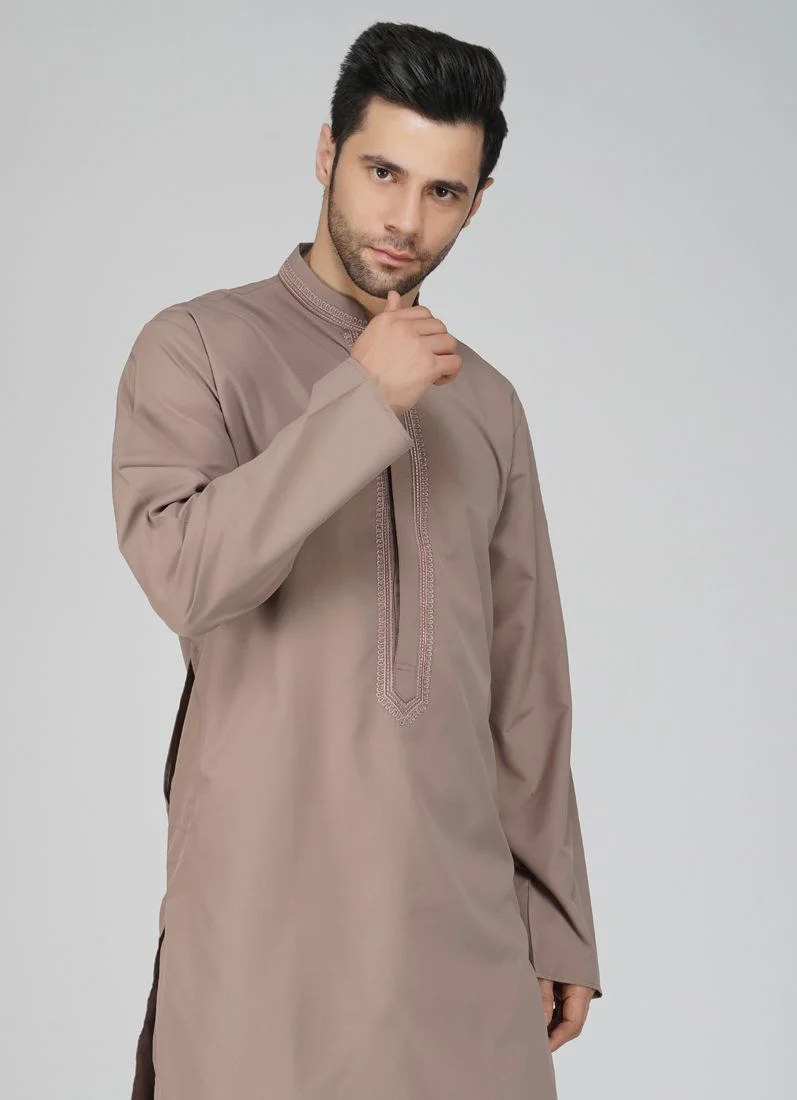 Men's Brown Embroidered Salwar Kameez Set - Image 5