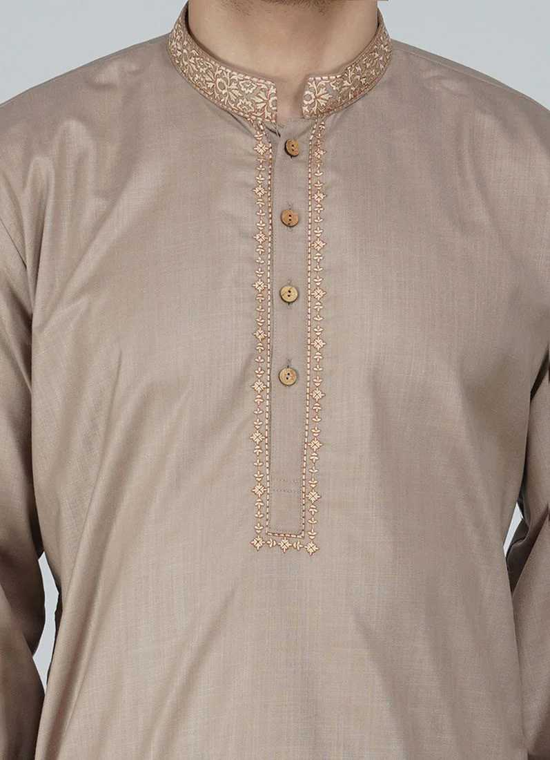 Men’s Brown Embroidered Shalwar Kameez - Image 2