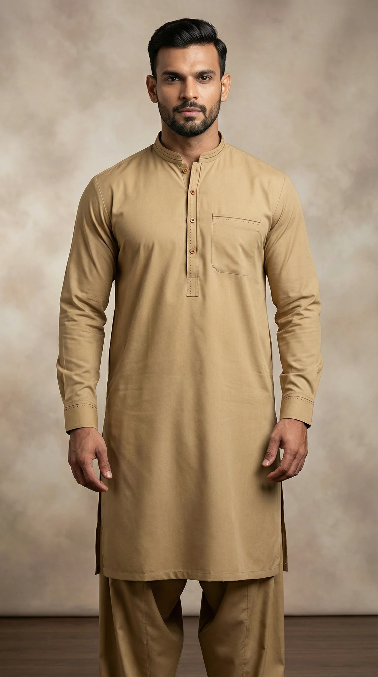 Men’s Classic Camel Shalwar Kameez - Image 2