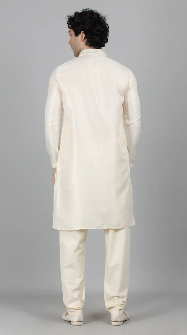 Men's Cream Resham Brocade Zari Embroidered Set - Image 4