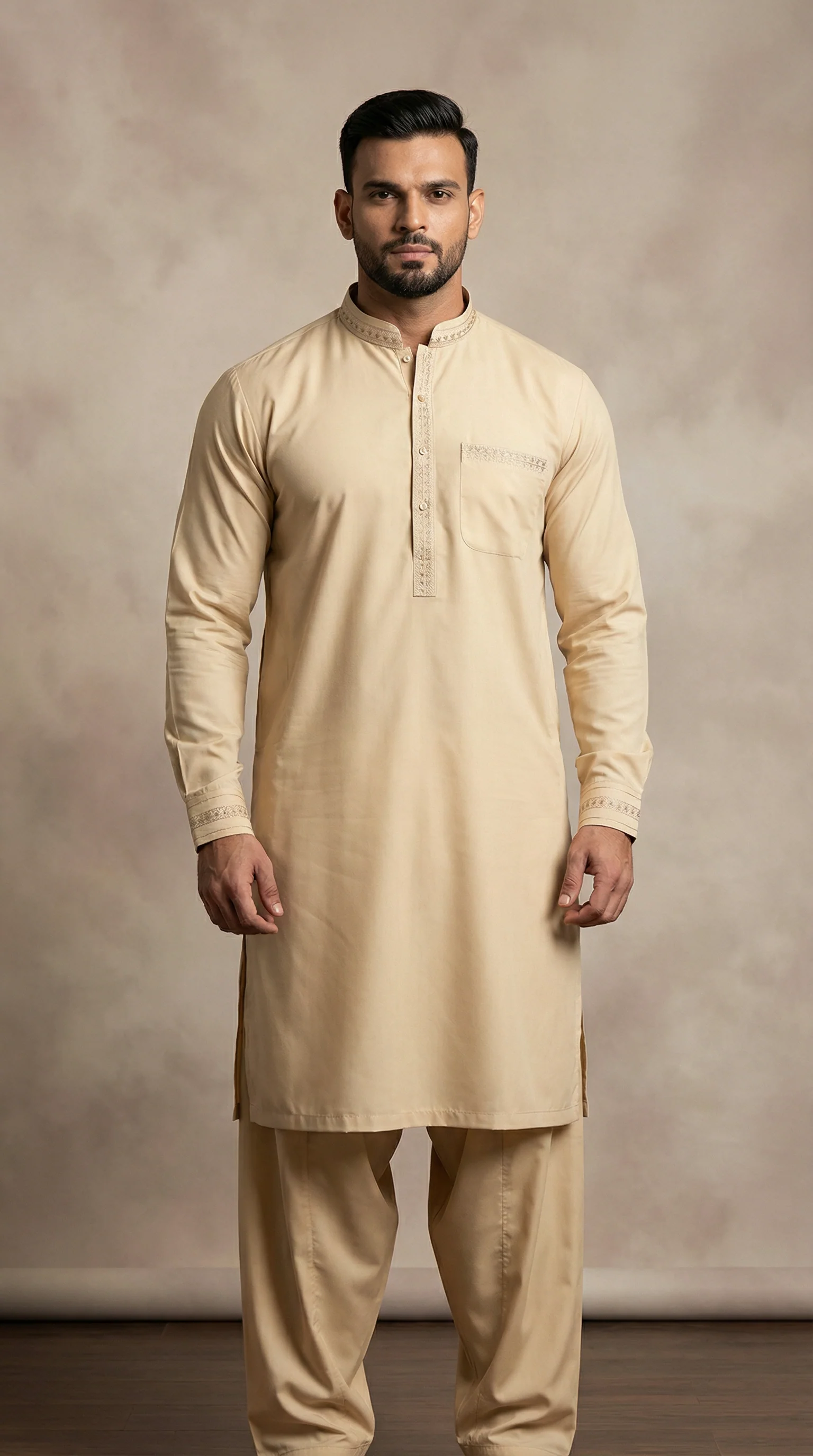 Men’s Cream Shalwar Kameez – Classic Ethnic Wear - Image 2