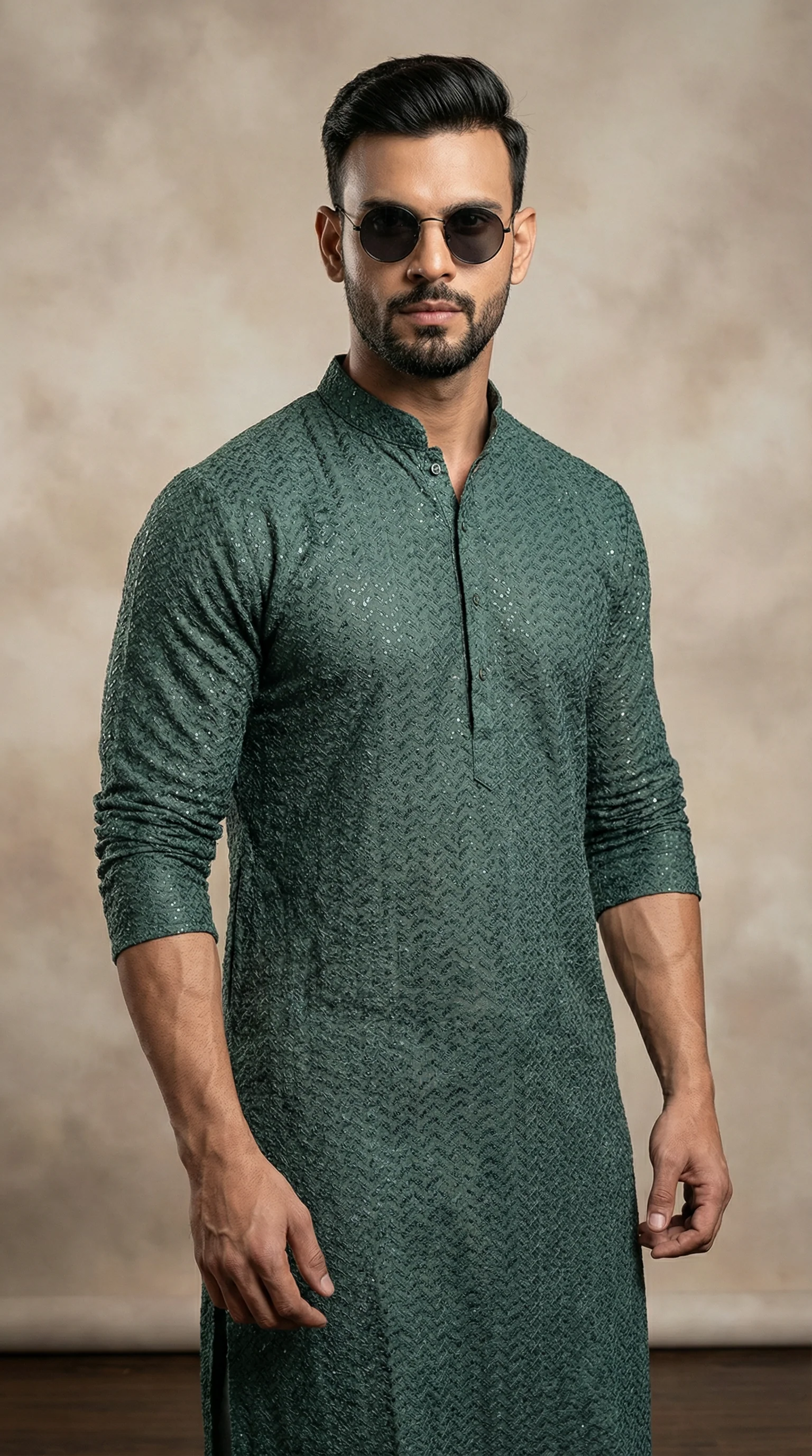 Men’s Dark Green Chikankari Shalwar Kameez – Premium Traditional Wea - Image 2
