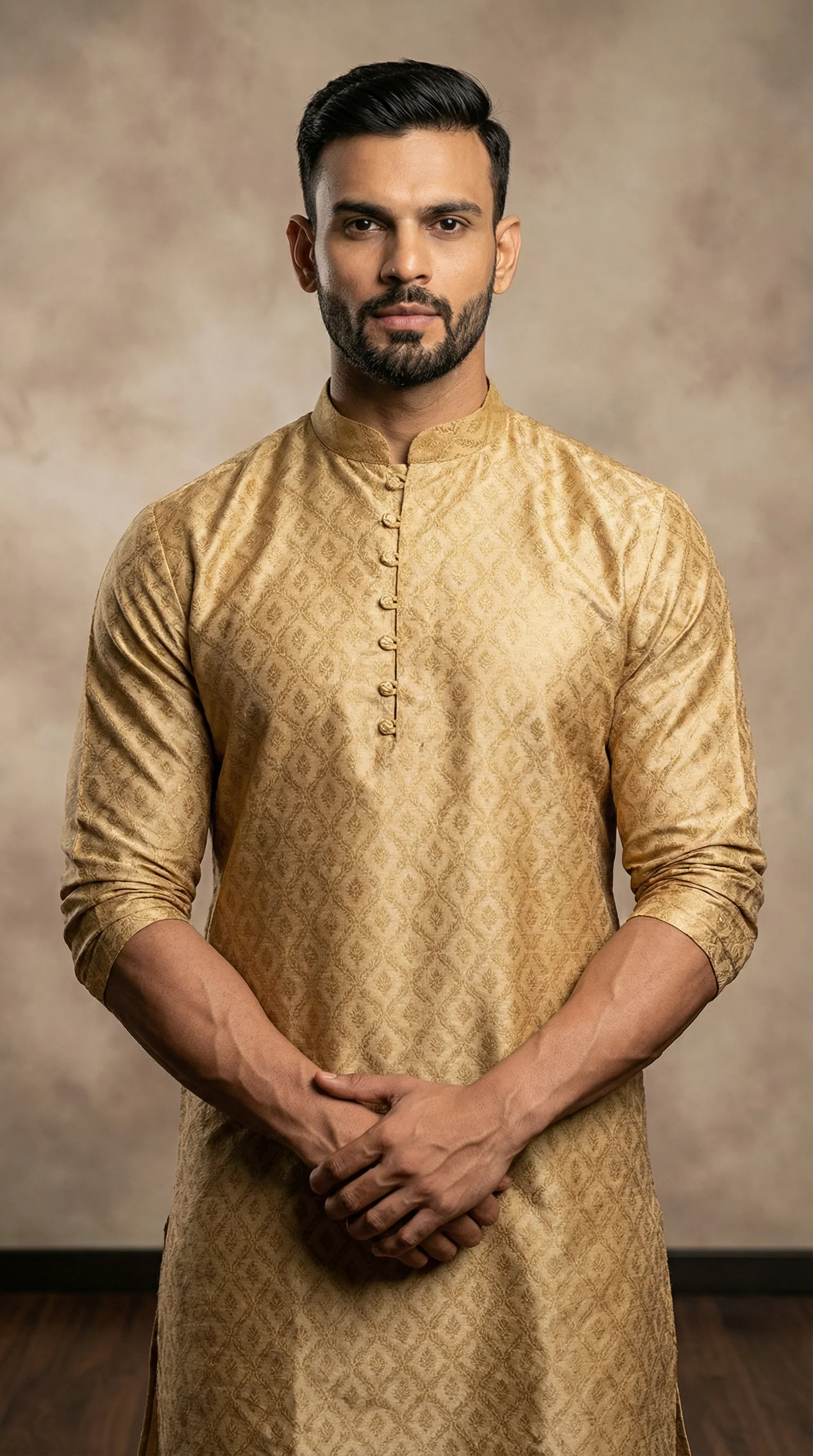 Men's Gold Brocade Salwar Kurta Set - Image 2
