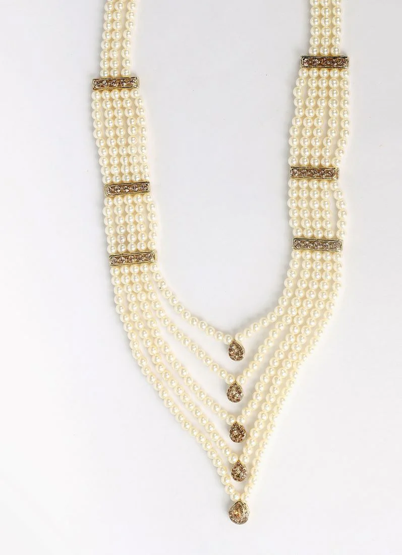 Men’s Gold Diamonte Sherwani Necklace – Five-Layer Wedding Mala - Image 4