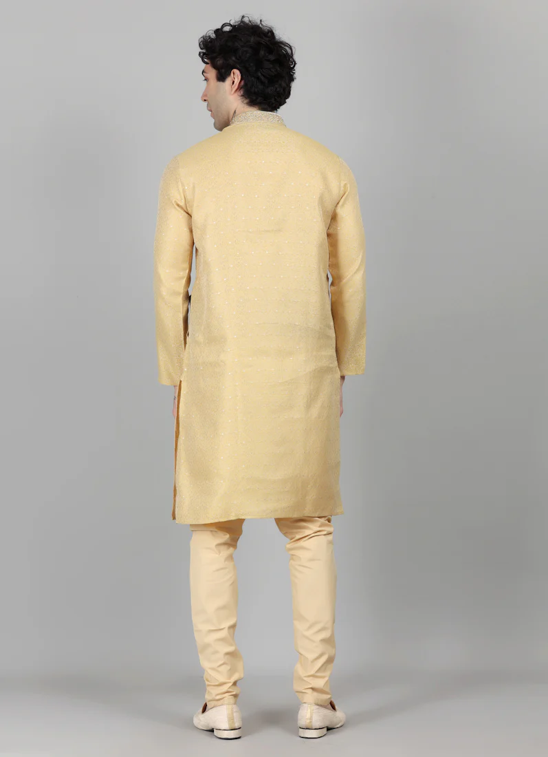 Men's Gold Dot Brocade Kurta Payjama Set - Image 2