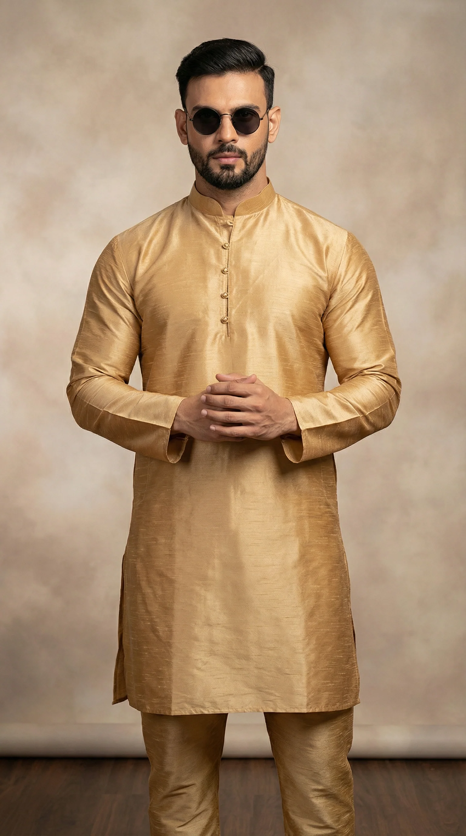 Men's Gold Raw Silk Kurta Set - Image 2