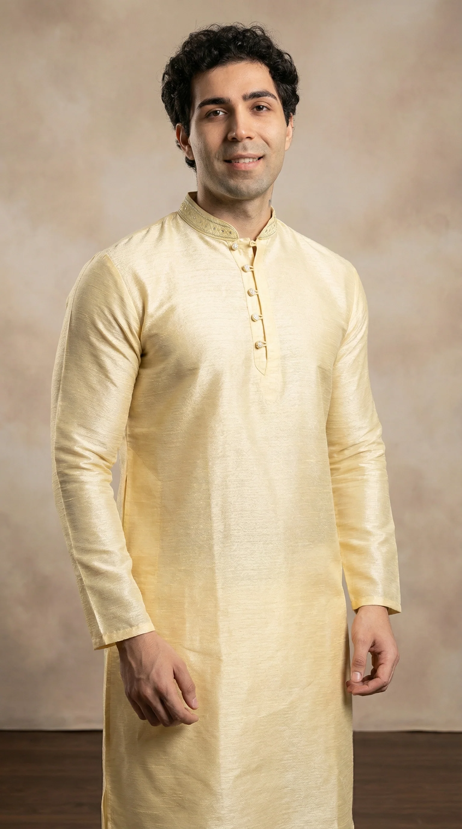 Men's Gold Self Resham Jacquard Embroidered Set - Image 2