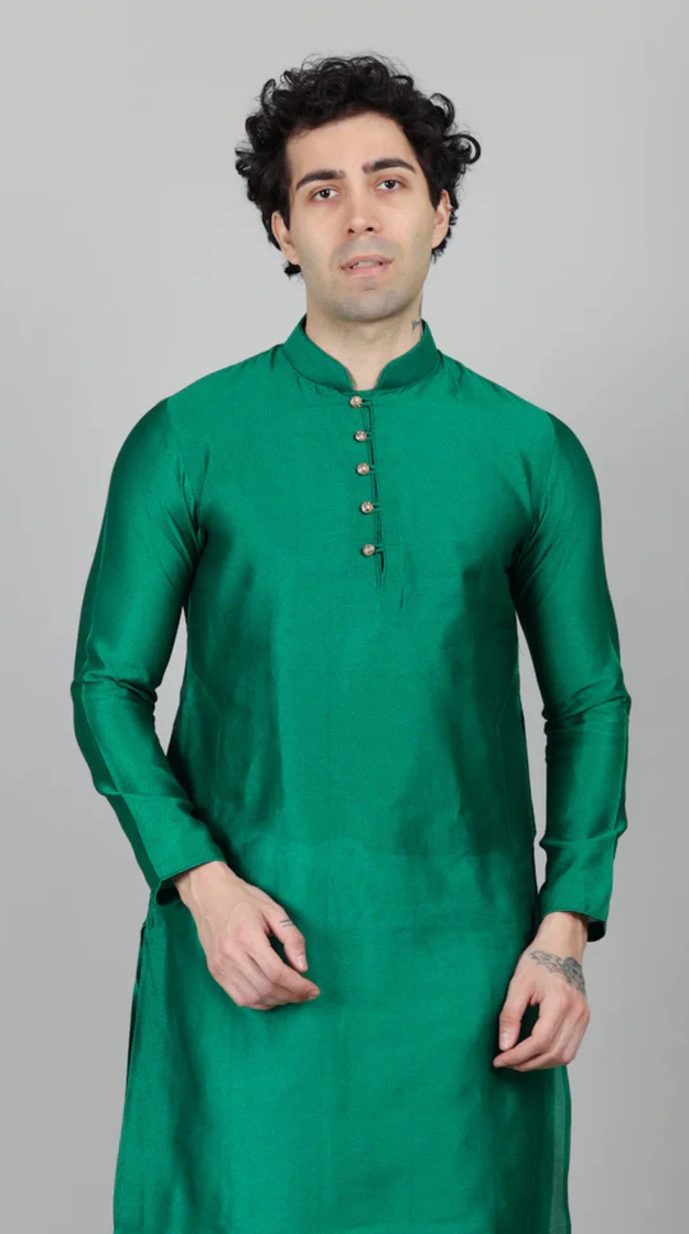 Men's Green Jacquard Kurta Payjama Set - Image 5