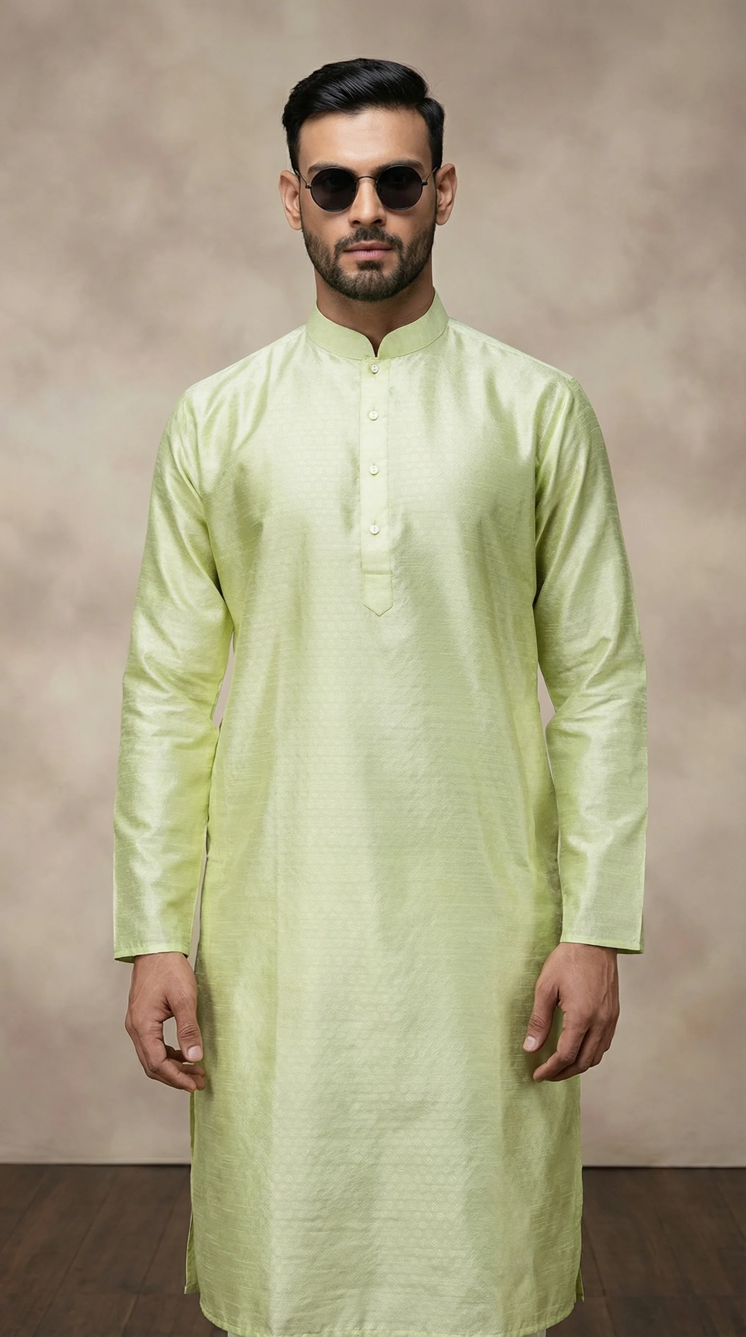 Men's Green Jacquard Kurta Set - Image 2