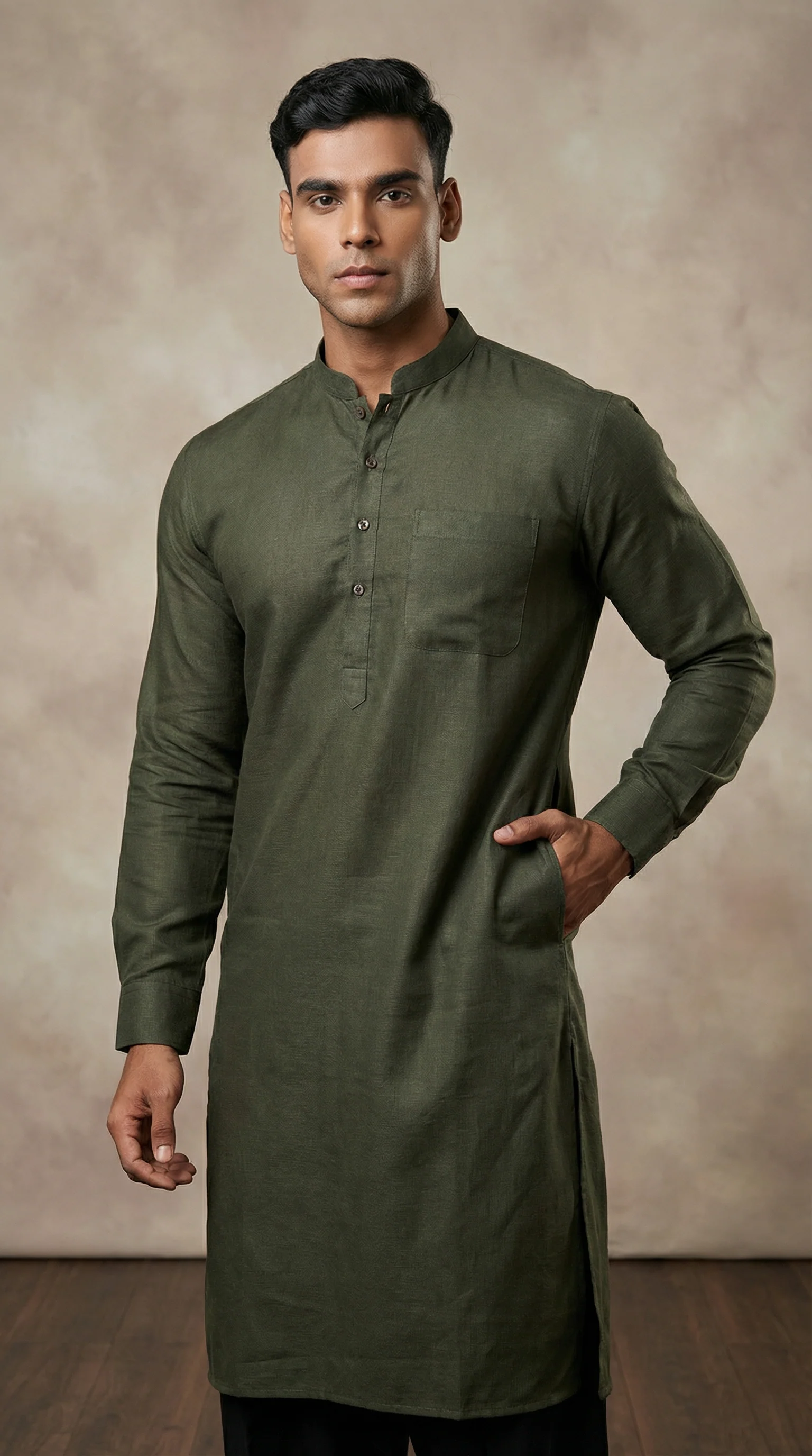 Men's Green Rayon Salwar Kurta Set - Image 2