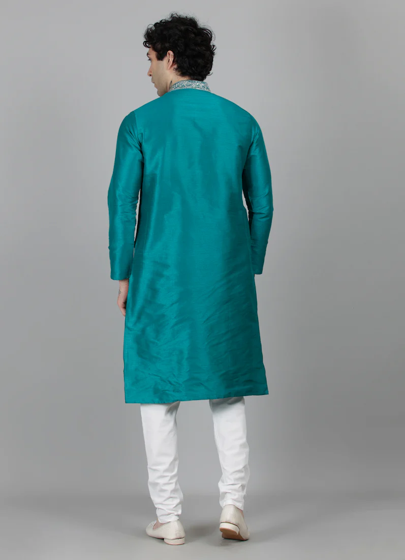 Men's Green Zari Embroidered Kurta Payjama Set - Image 2