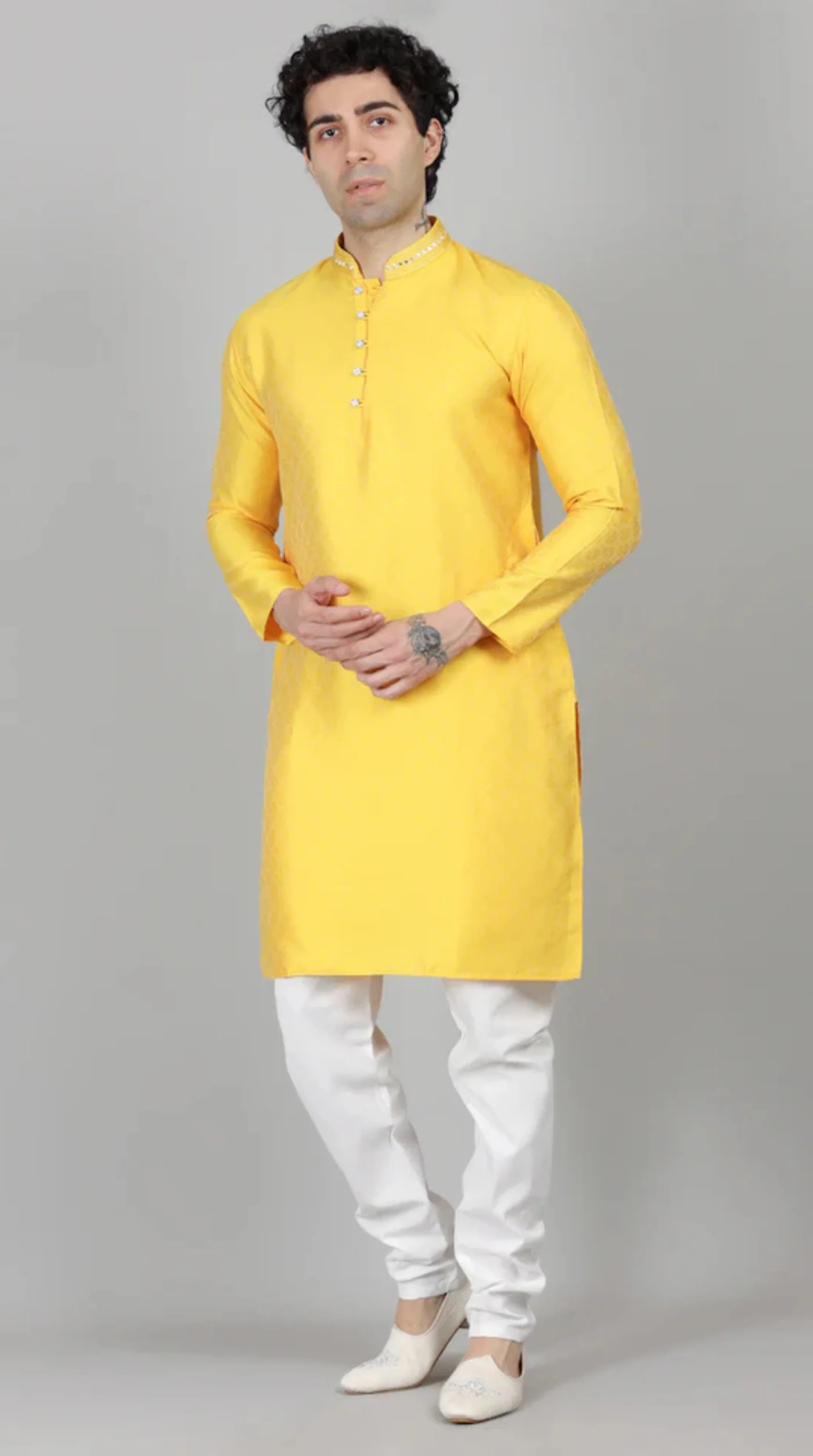 Men's Haldi Yellow Kurta Payjama Set - Image 3