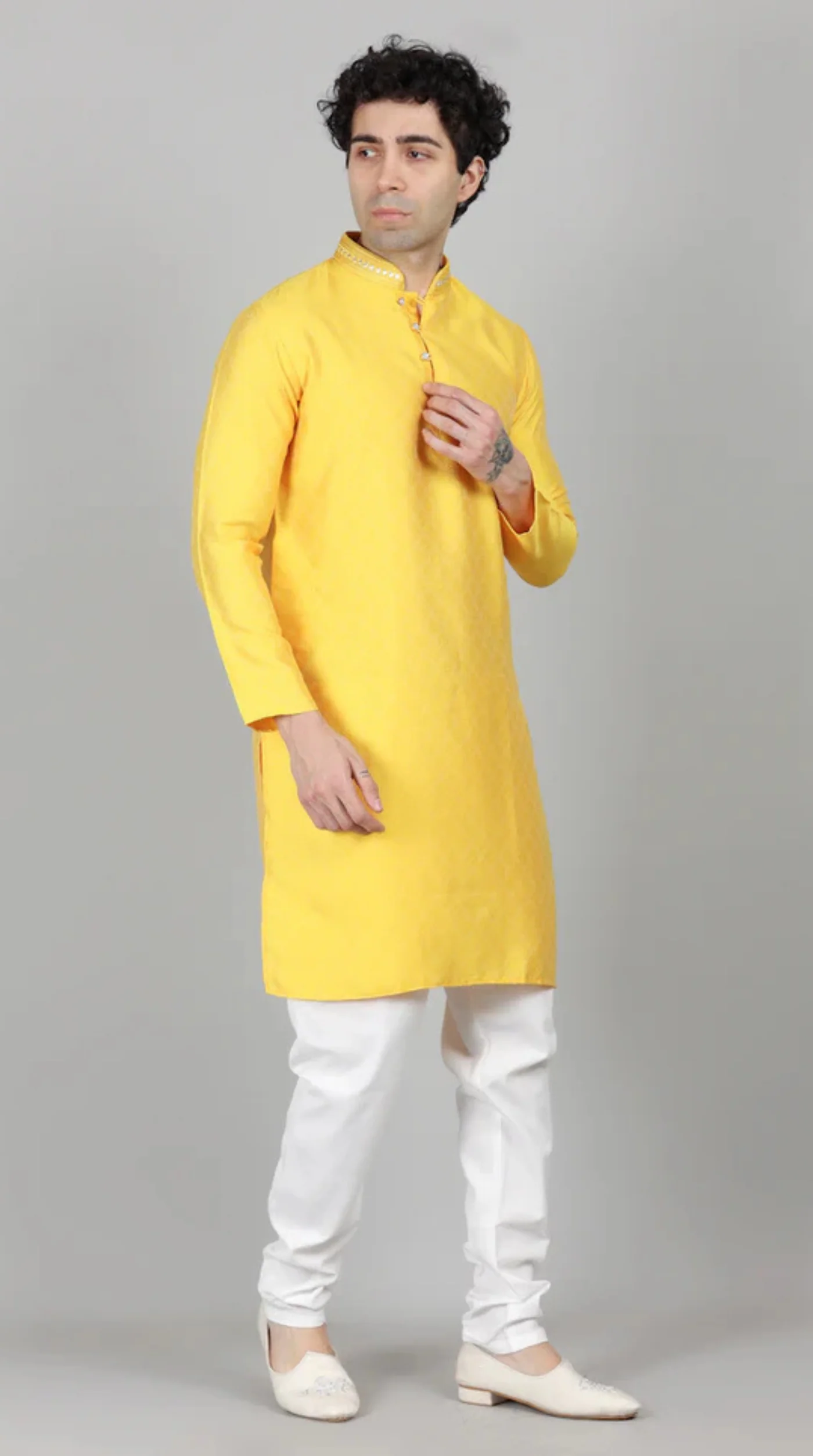 Men's Haldi Yellow Kurta Payjama Set - Image 4