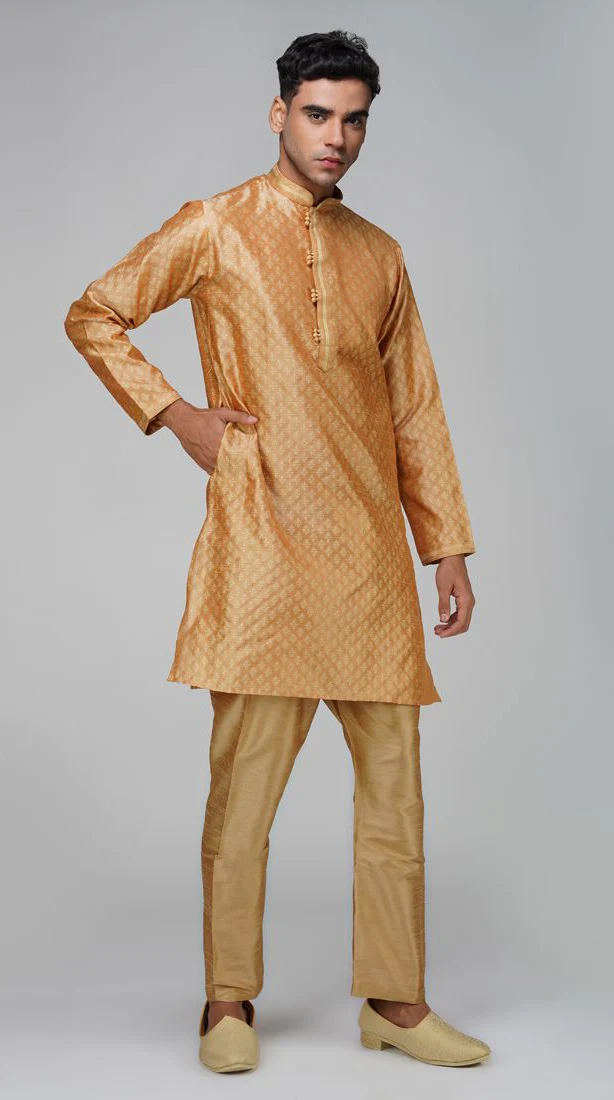 Men's Jacquard Peach Kurta Set - Image 2