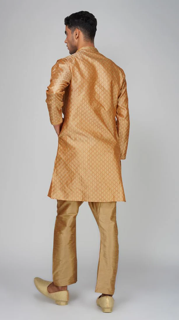 Men's Jacquard Peach Kurta Set - Image 3