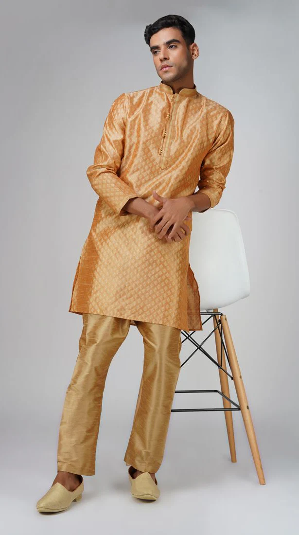 Men's Jacquard Peach Kurta Set - Image 4