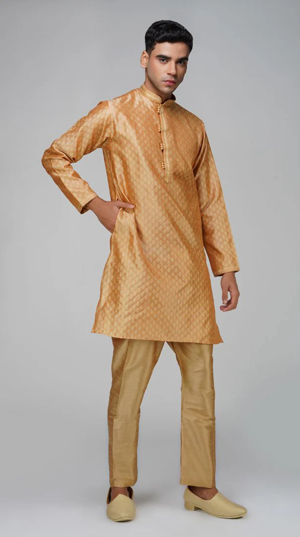 Men's Jacquard Peach Kurta Set - Image 5
