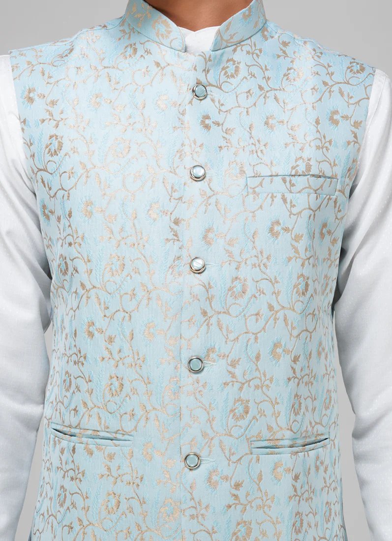 Men's Light Blue Brocade Jacket - Image 5