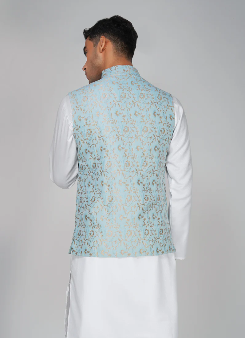 Men's Light Blue Brocade Jacket - Image 6