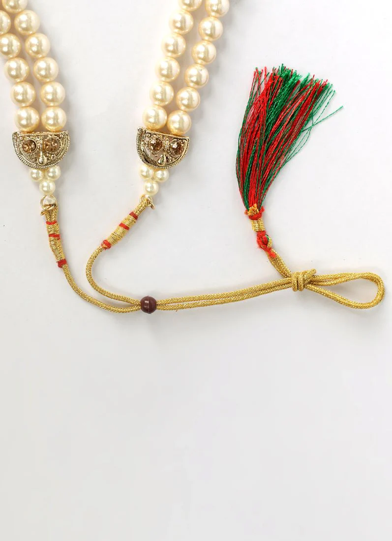 Men’s Maroon Diamonte Wedding Necklace – Pearl & Diamonte Sherwani Mala - Image 3