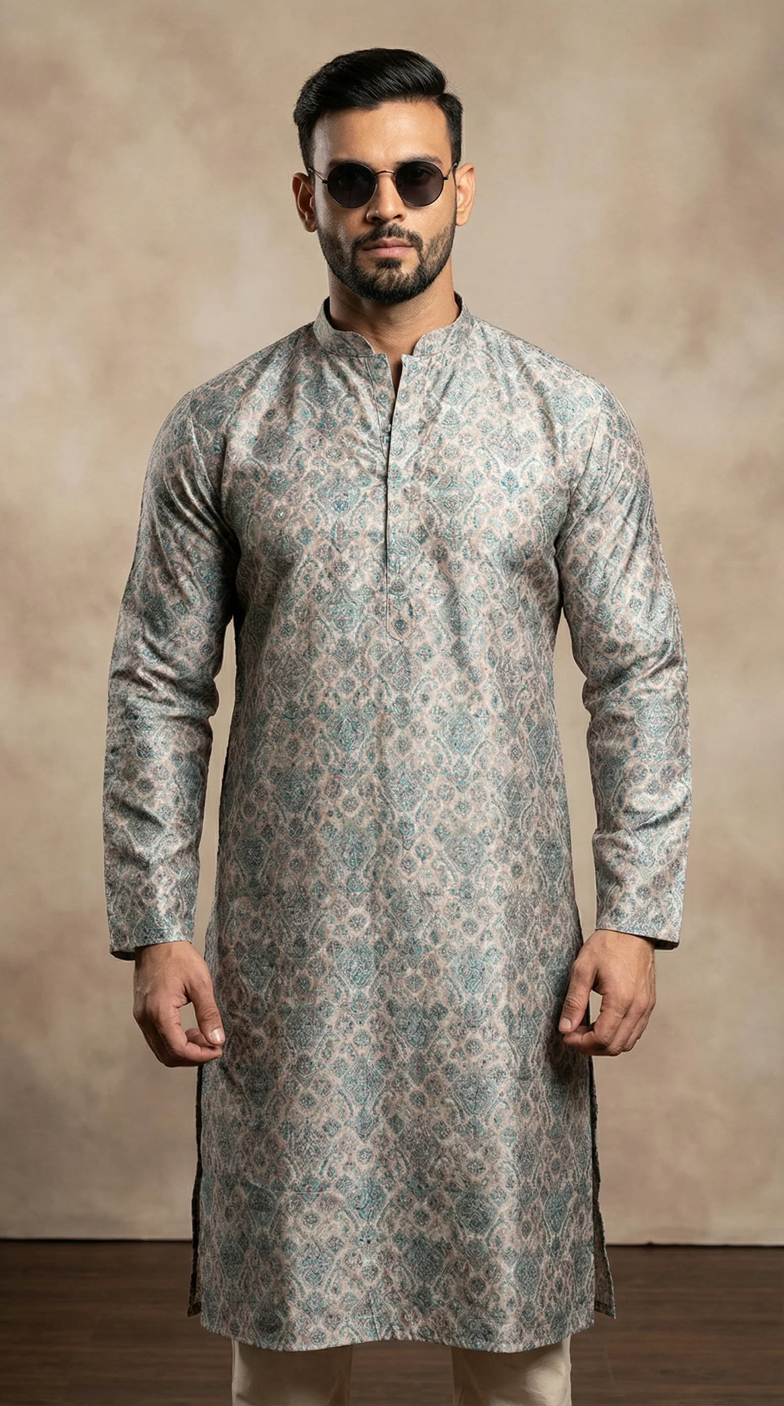 Men's Multi Colour Printed Kurta Pajama Set - Image 2