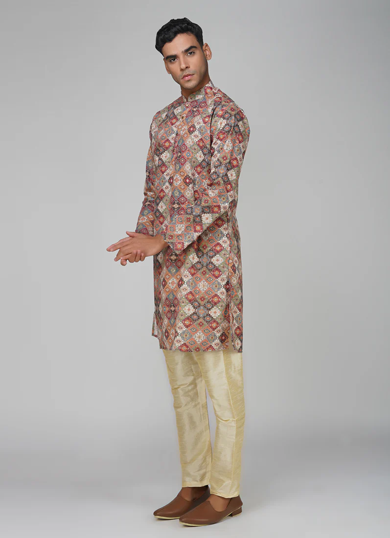 Men's Multicolour Chikankari Kurta Set - Image 6