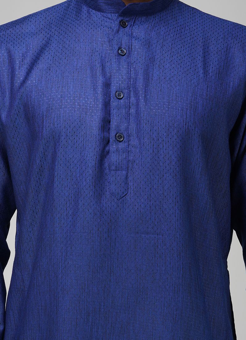 Men's Navy Blue Dobby Kurta Pajama Set - Image 4