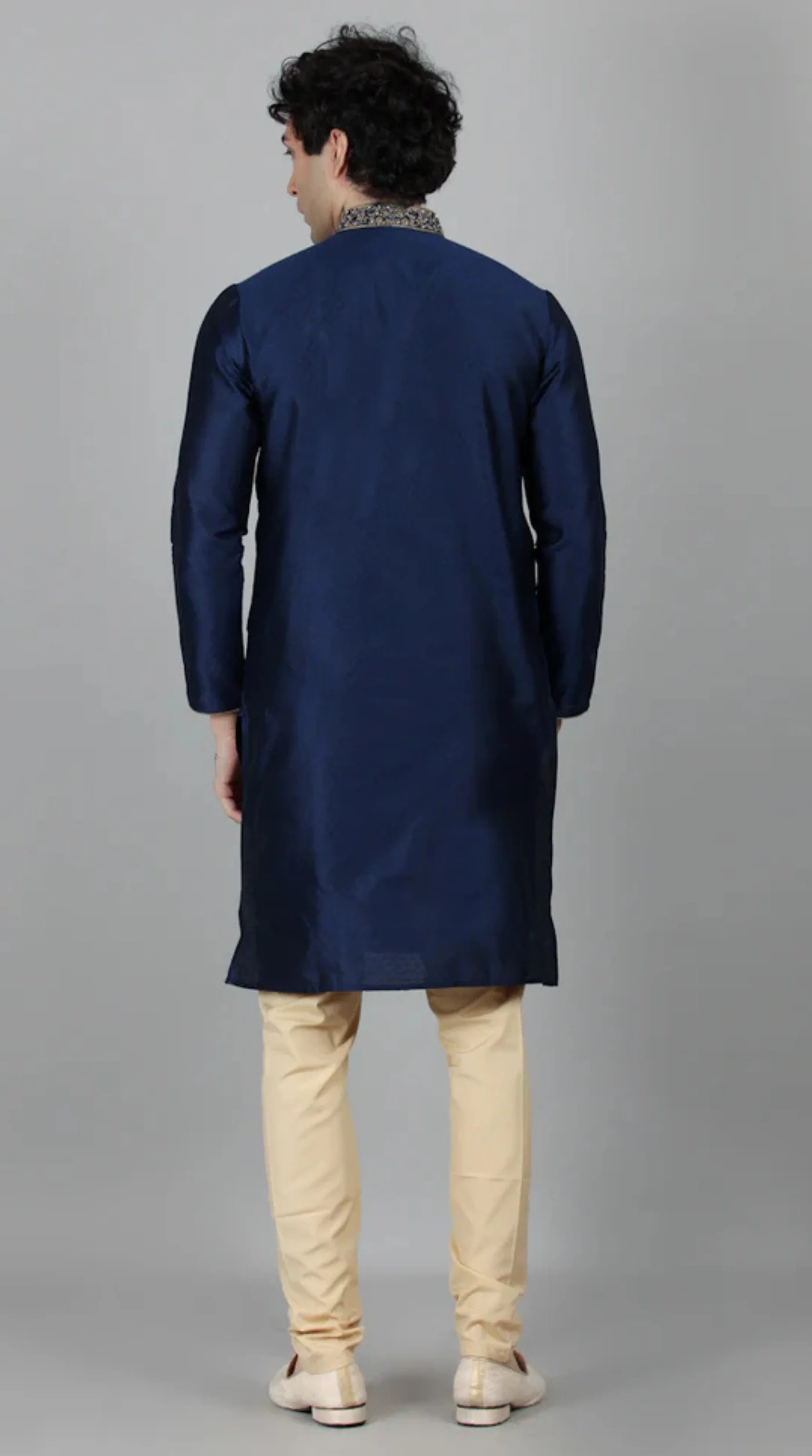 Men's Navy Blue Self Resham Jacquard Embroidered Set - Image 2