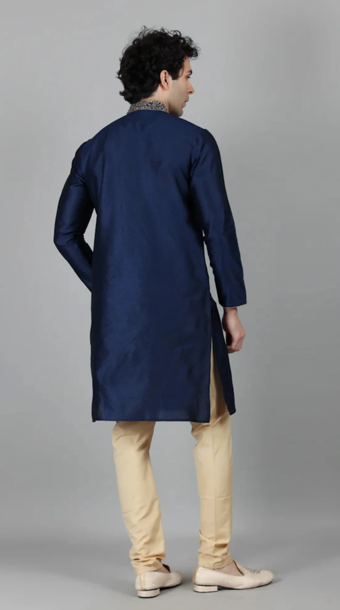 Men's Navy Blue Self Resham Jacquard Embroidered Set - Image 3