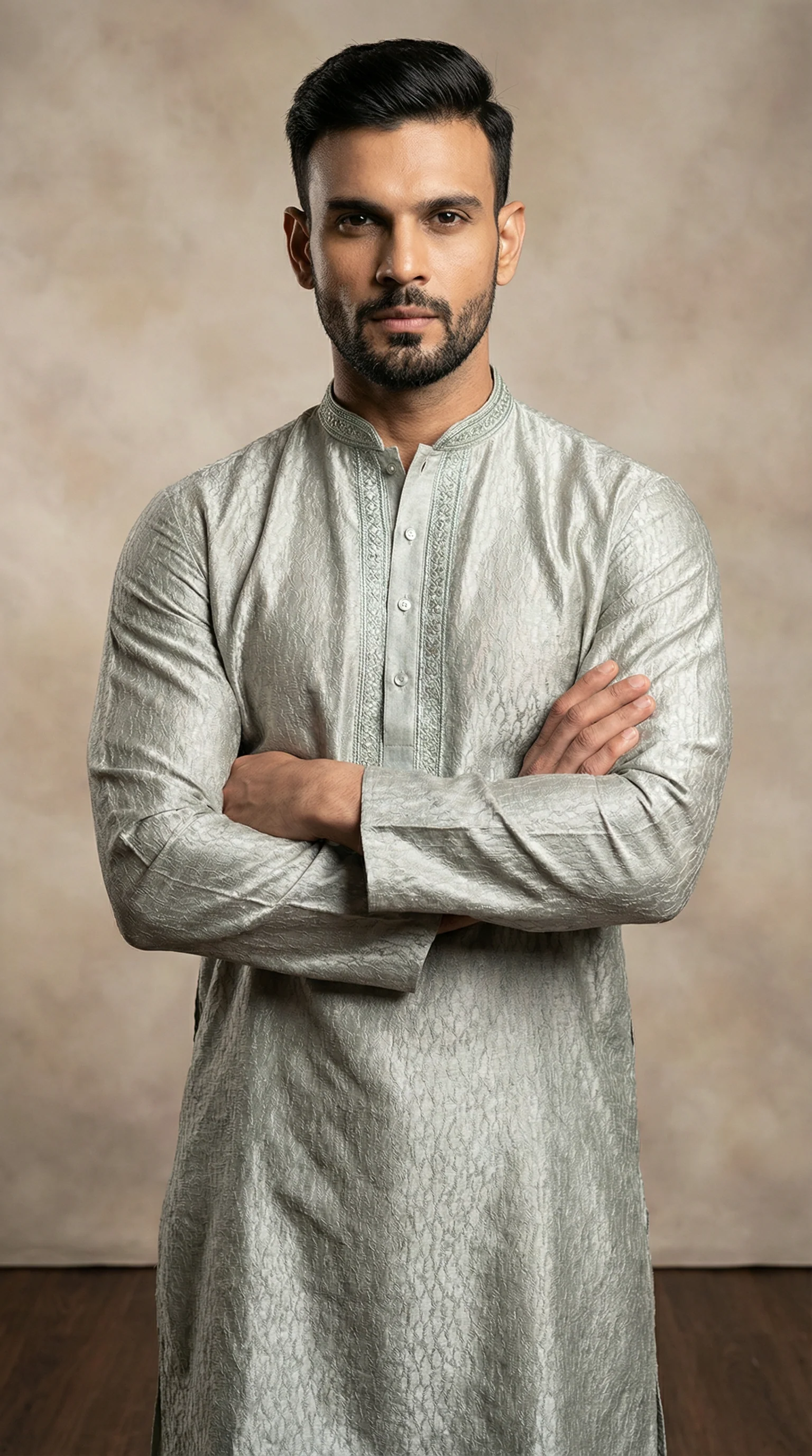 Men's Pista Green Resham Embroidered Payjama Set - Image 2