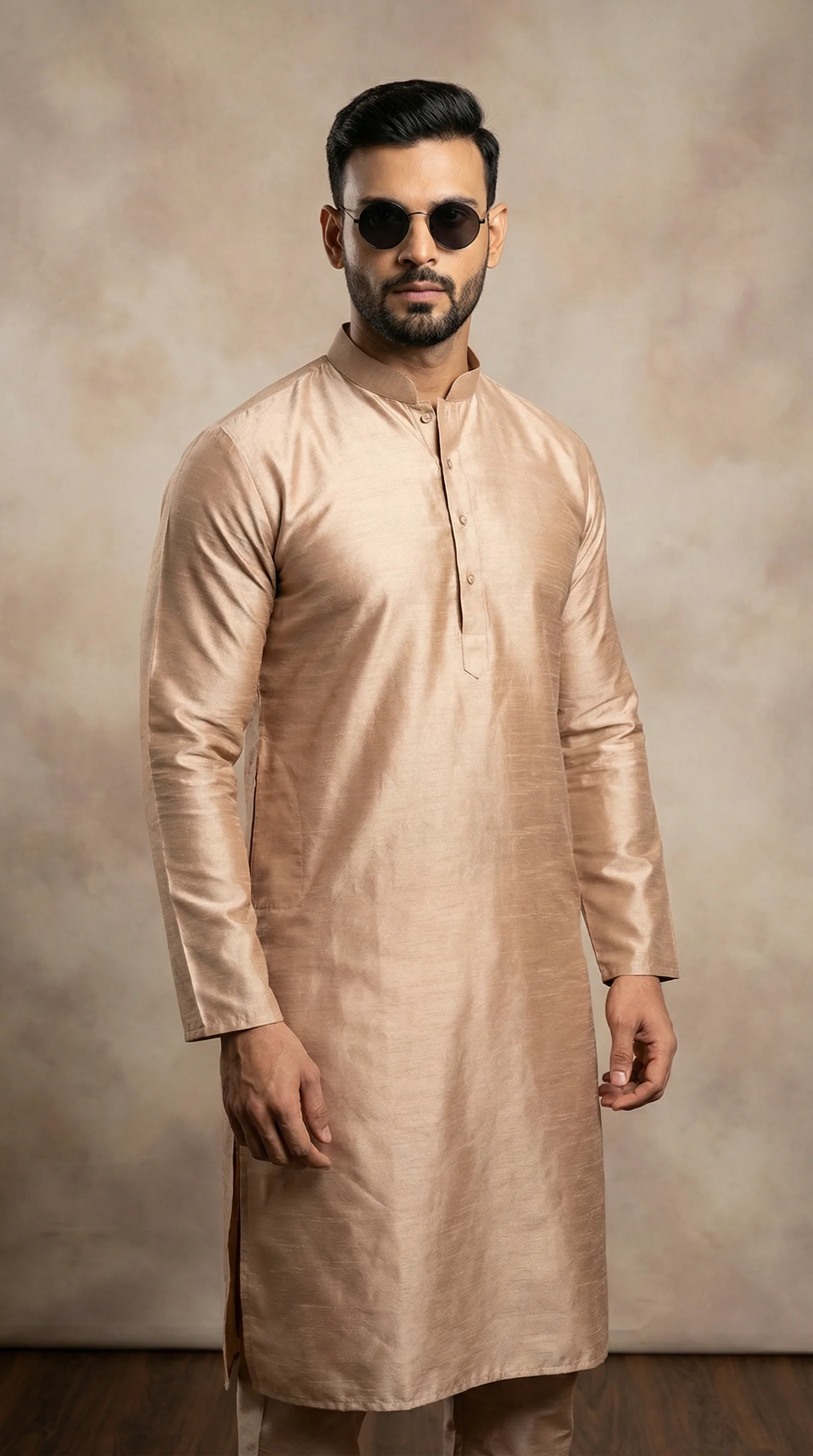 Men's Rose Gold Jacquard Kurta Pyjama - Image 2
