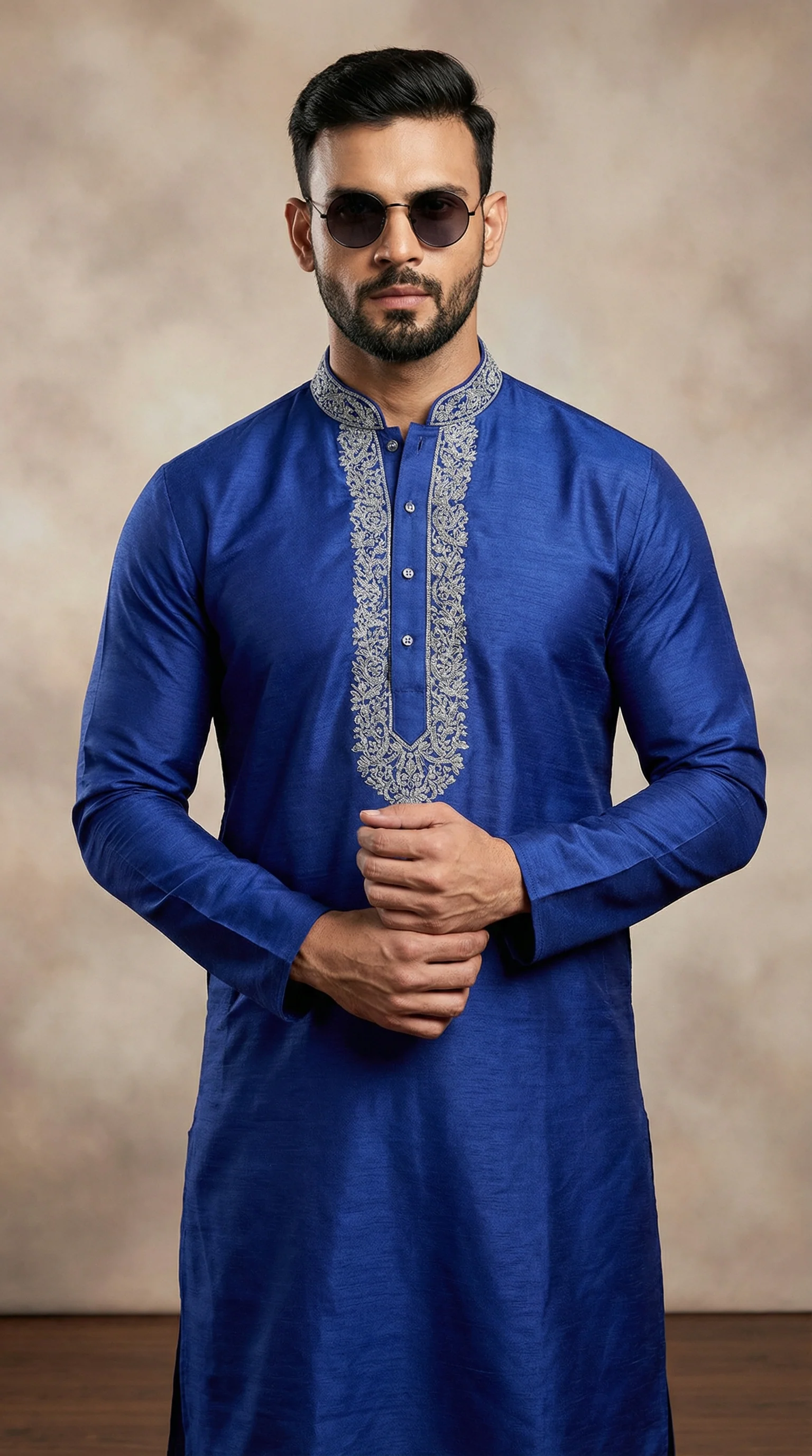 Men's Royal Blue Resham Brocade Embroidered Set - Image 2