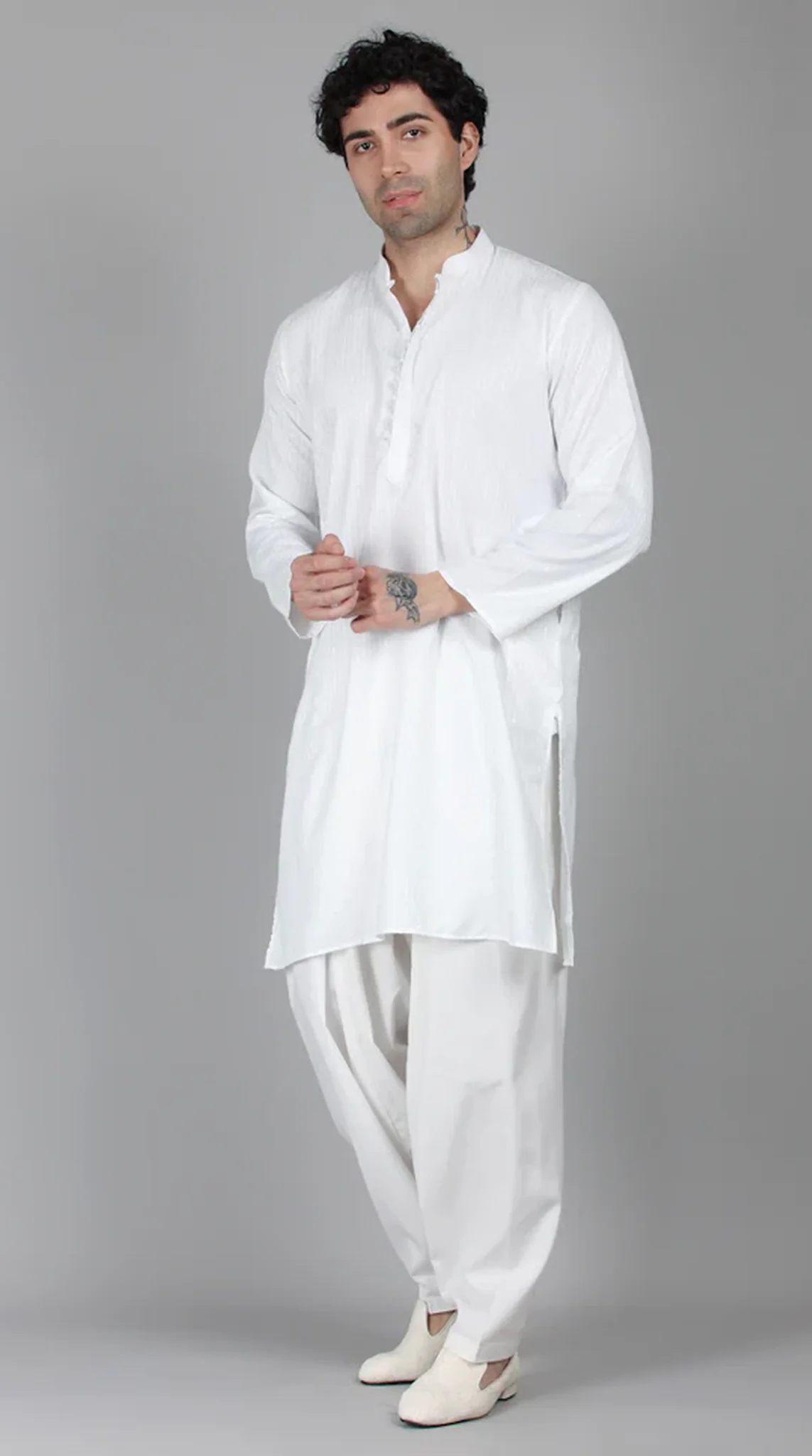 Men's Silver Sequin Embroidered Salwar Set - Image 3