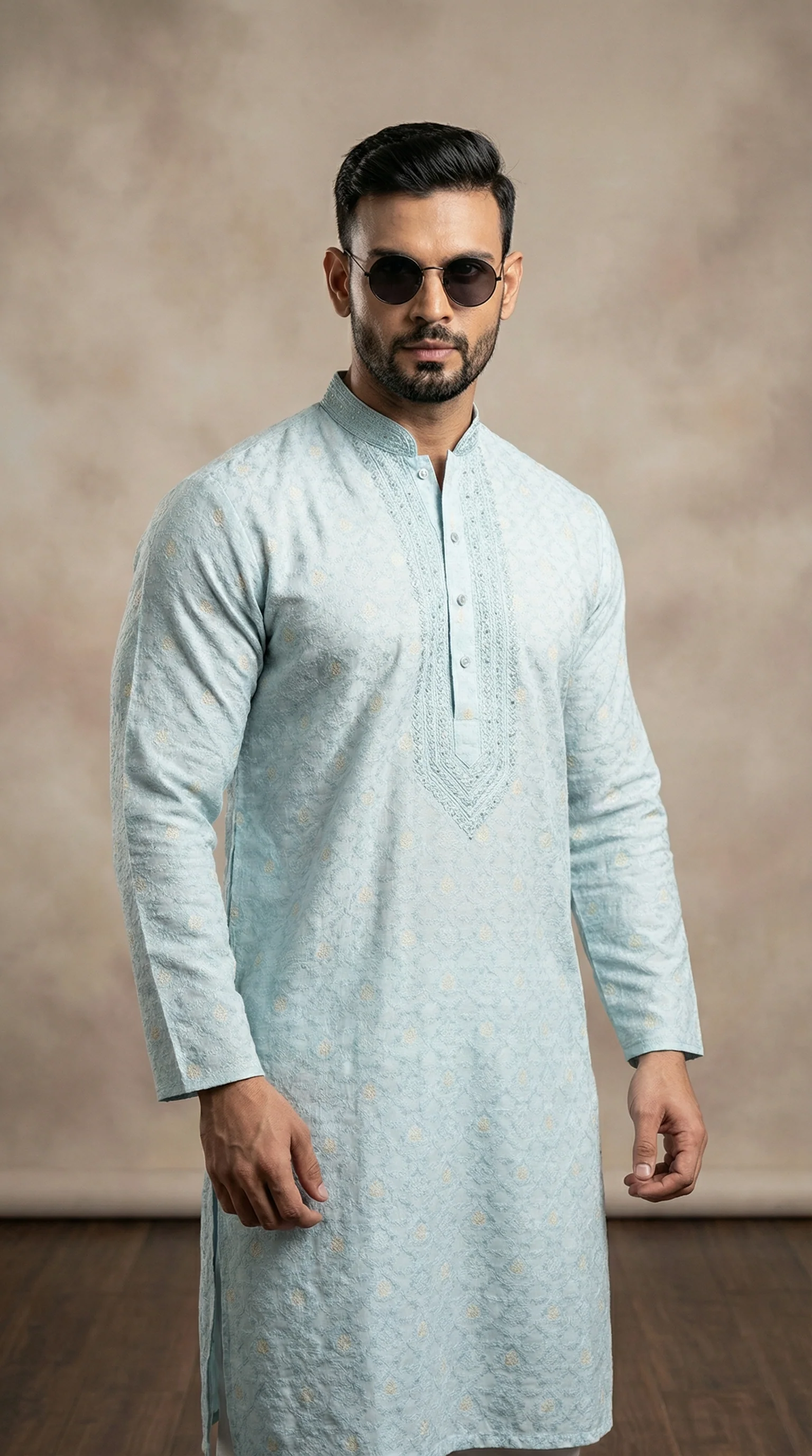 Men’s Sky Blue Thread Embroidered Kurta Pyjama – Premium Ethnic Wear - Image 2