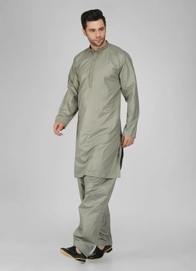 Men's Smart Green Salwar Kameez - Image 2