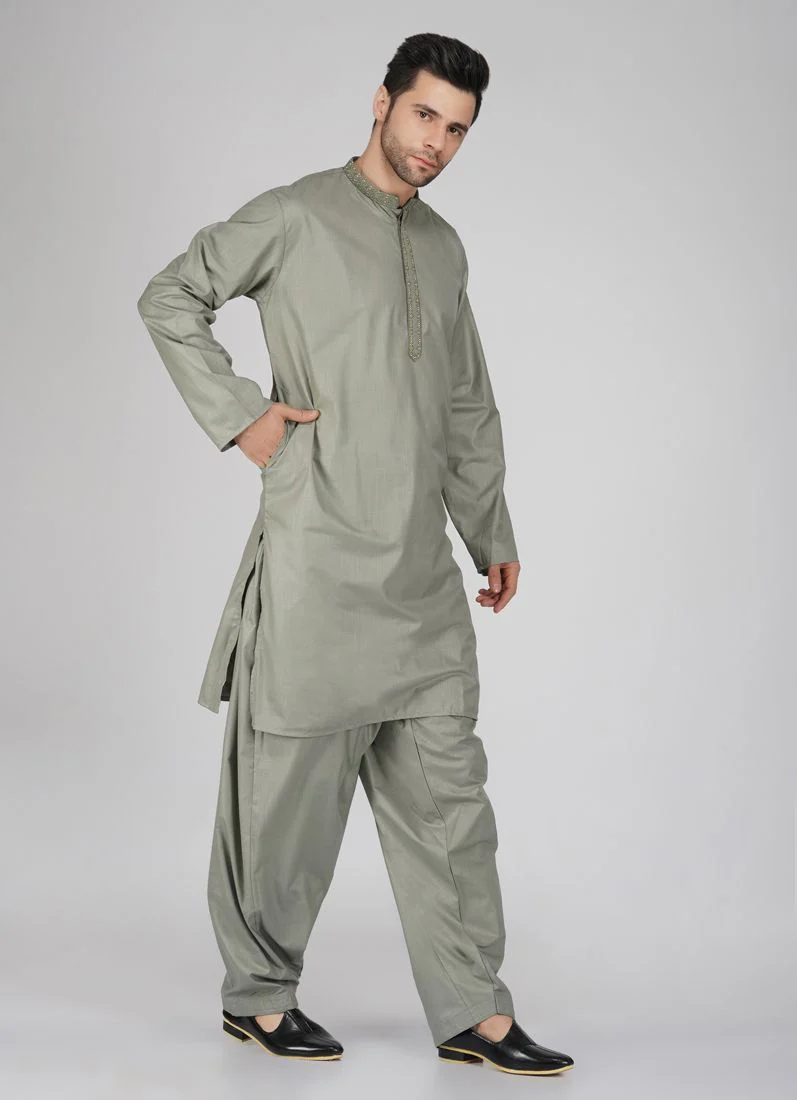 Men's Smart Green Salwar Kameez - Image 3
