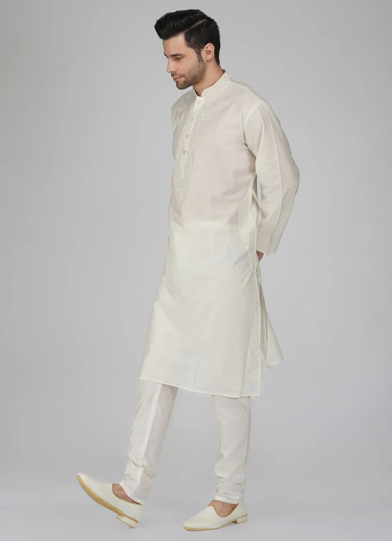 Men's Smart Off White Aligarh Pyjama Set - Image 2